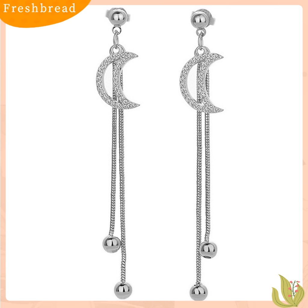 &lt; Freshbread &gt; 1pasang Anting Rumbai Electroplate Anti Gores Hias Berkilau Berlian Imitasi Perhiasan Anting Giwang Perlengkapan Gaun