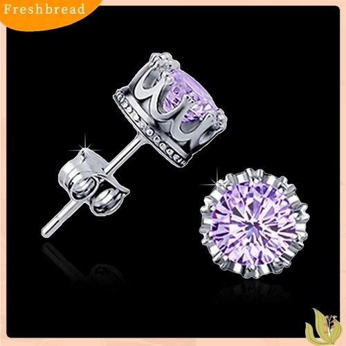 < Freshbread > Fashion Wanita Berlian Imitasi Elegan Berlapis Perak Gaya Mahkota Anting Pejantan Telinga