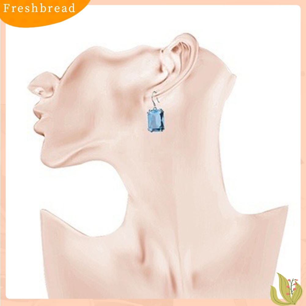 &lt; Freshbread &gt; Fashion Pesta Wanita Square Cubic Zirconia Pendant Hook Earrings Perhiasan Hadiah