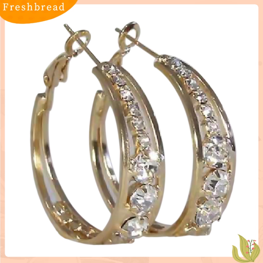 &lt; Freshbread &gt; Anting Berlian Imitasi Hias Perhiasan Aksesoris Alloy Shiny Banquet Hoop Earrings Untuk Pernikahan