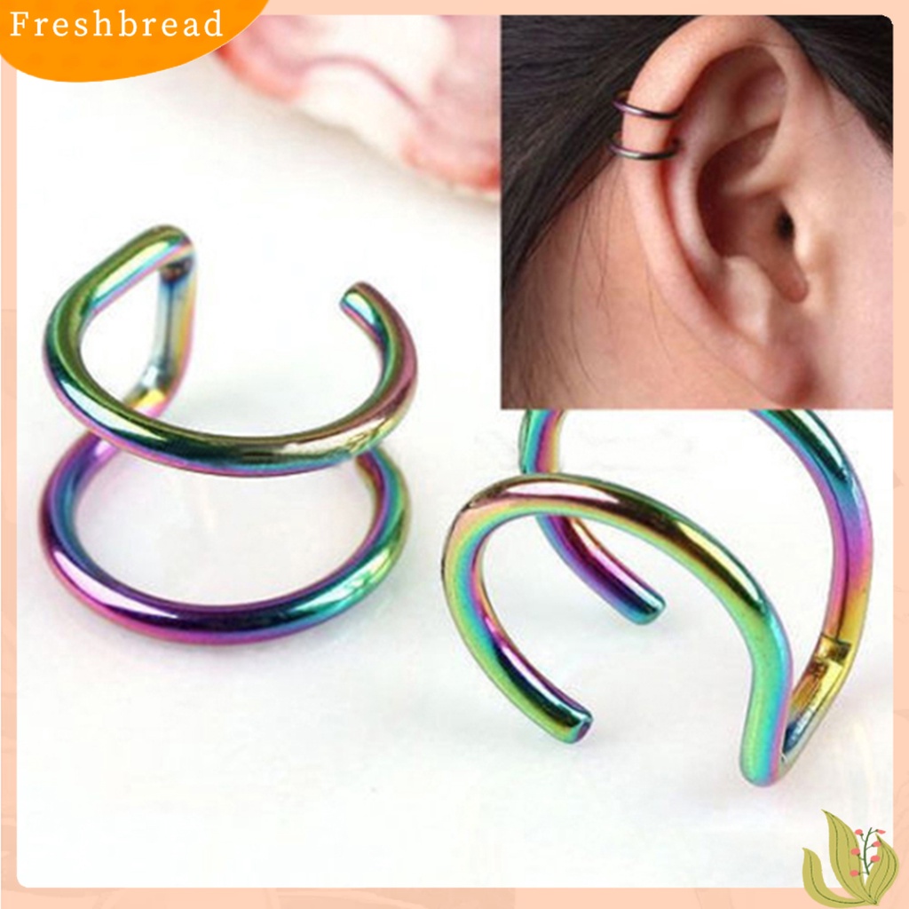 &lt; Freshbread &gt; Ear Clip Cuff Keren Non Piercing Anting Tulang Rawan Palsu Stainless Steel 2baris Untuk Bar