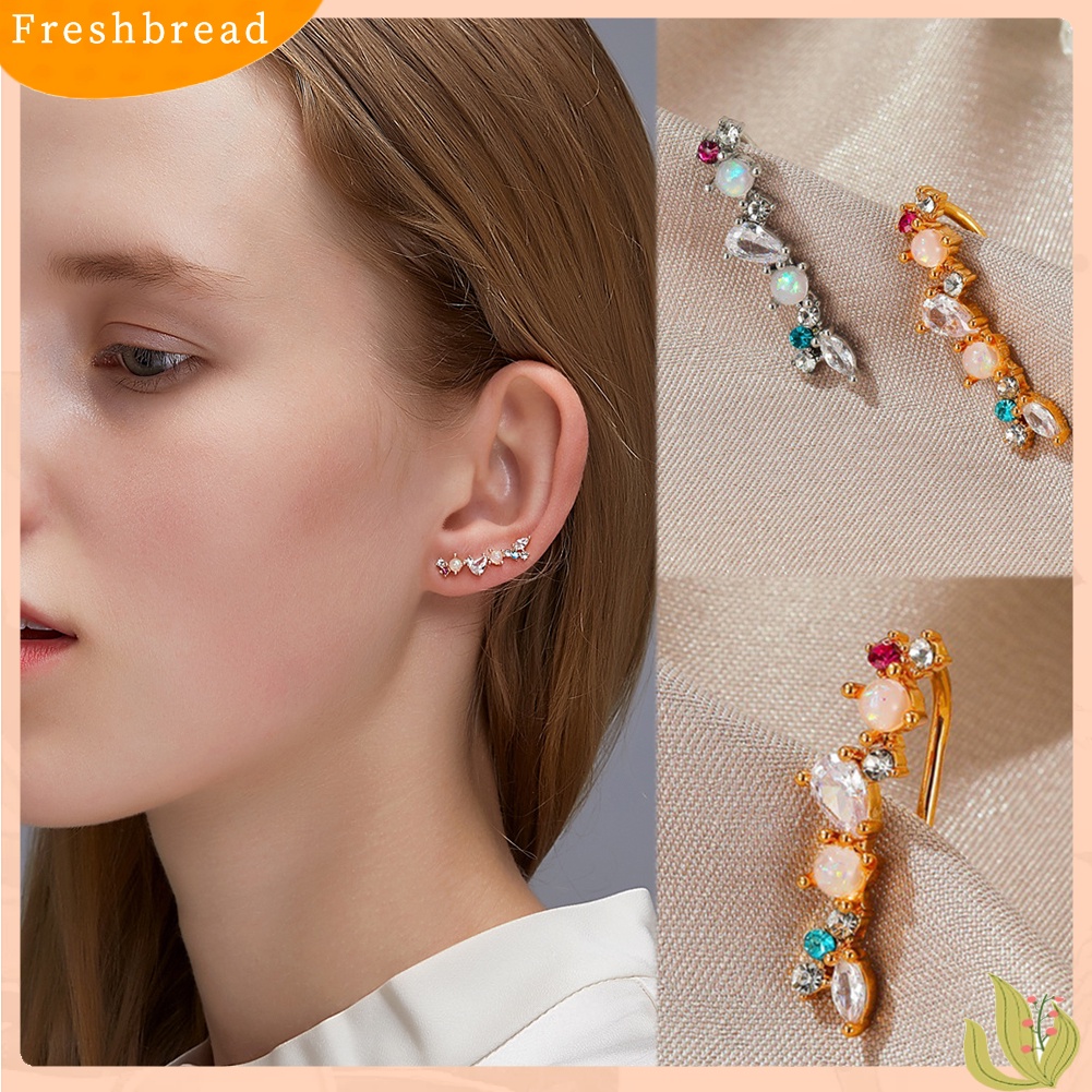 &lt; Freshbread &gt; 1Pc Wanita Elegan Cubic Zirconia Mutiara Imitasi Bersinar Telinga Manset Anting Perhiasan