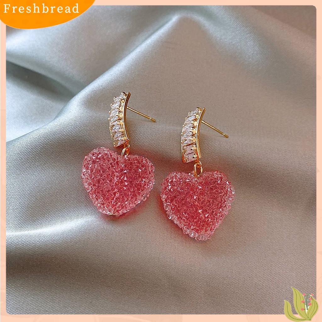 &lt; Freshbread &gt; 1pasang Anting Menjuntai Temperamen Mengkilap Elegan Geometris Berkilau Dekorasi Cubic Zirconia Wanita Cinta Hati Liontin Drop Earrings Perhiasan Untuk Perjamuan