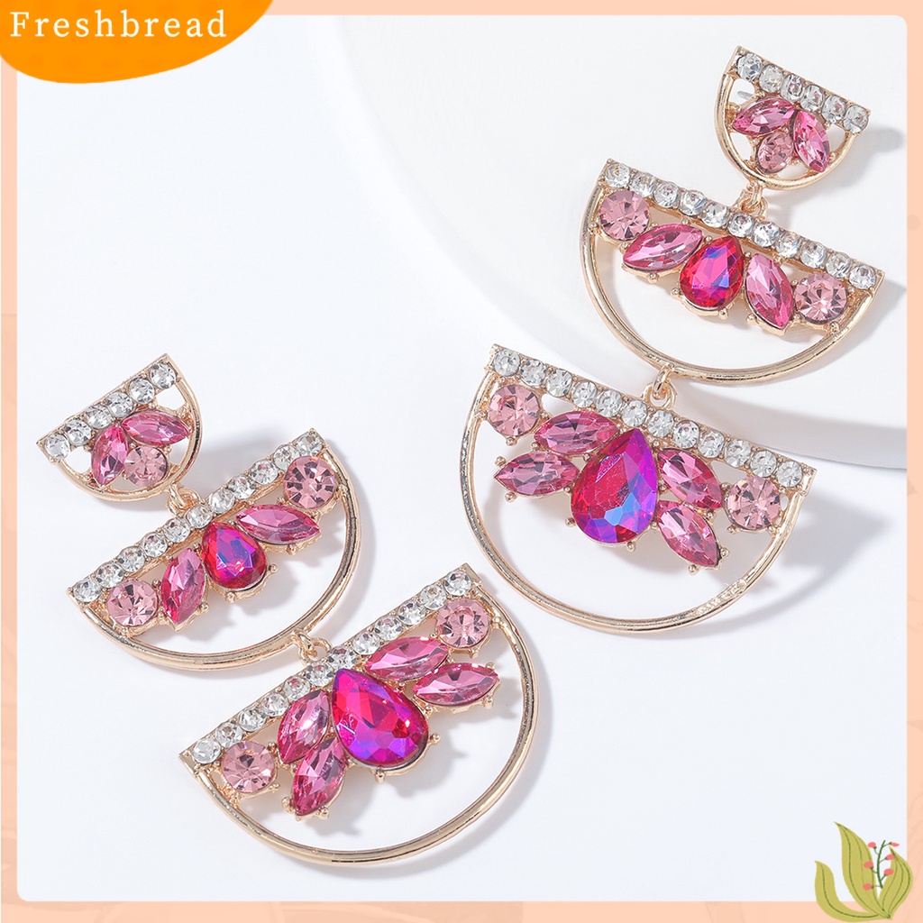 &lt; Freshbread &gt; Anting Warna-Warni Geometris Alloy Setengah Lingkaran Anting Menjuntai Panjang Untuk Wanita