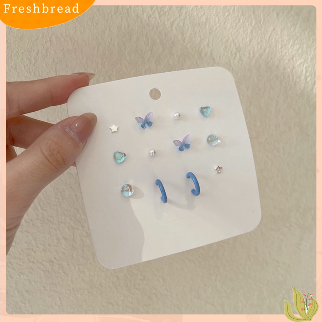 &lt; Freshbread &gt; 6pasang Sederhana Bentuk Bunga Menawan Wanita Anting Kupu-Kupu Lucu Mutiara Imitasi Stud Earrings Set Perhiasan Aksesori