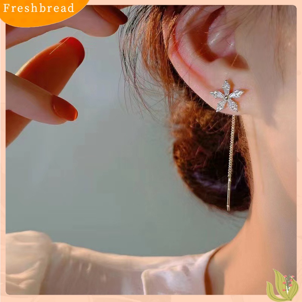 < Freshbread > 1pasang Anting Pejantan Temperamen Rumbai Panjang Berlian Imitasi Mengkilap Hias Berkilau Hadiah Wanita Bunga Garis Telinga Perhiasan Aksesoris Pernyataan Fashion