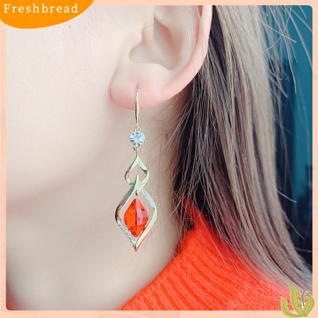 &lt; Freshbread &gt; 1pasang Anting Gantung Geometris Mengkilap Kristal Imitasi Bentuk Belah Ketupat Drop Earrings Perhiasan Pernikahan