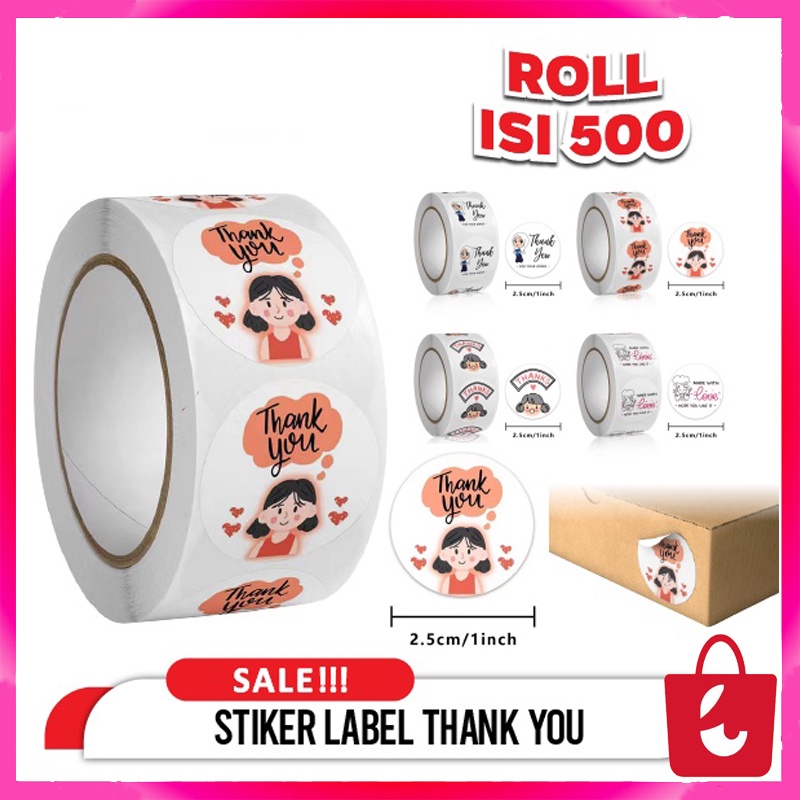 

[1 Roll 500 Pcs] Sticker Label Makanan Ucapan Thank You Terimakasih For Your Order