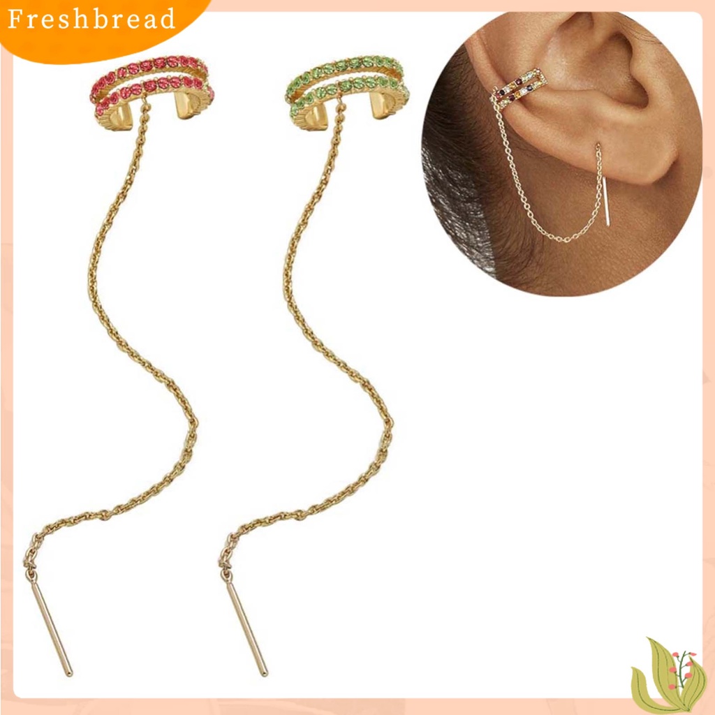 &lt; Freshbread &gt; Anting Kait Gaya Berlian Imitasi Desain Alloy Wanita Anting Linear Untuk Pesta