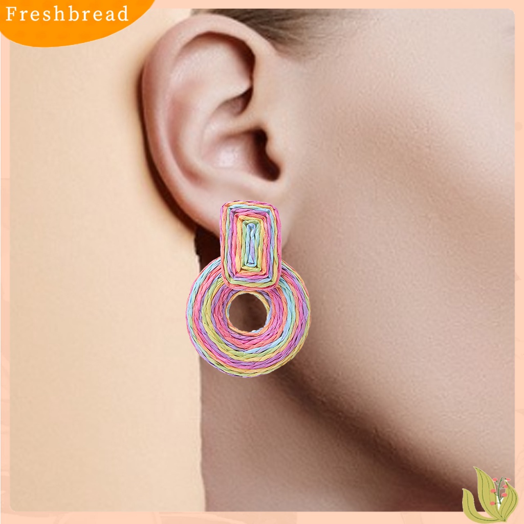 < Freshbread > 1pasang Anting Wanita Bentuk Bulat Warna Senada Perhiasan Gaya Liburan Lingkaran Untuk Pantai