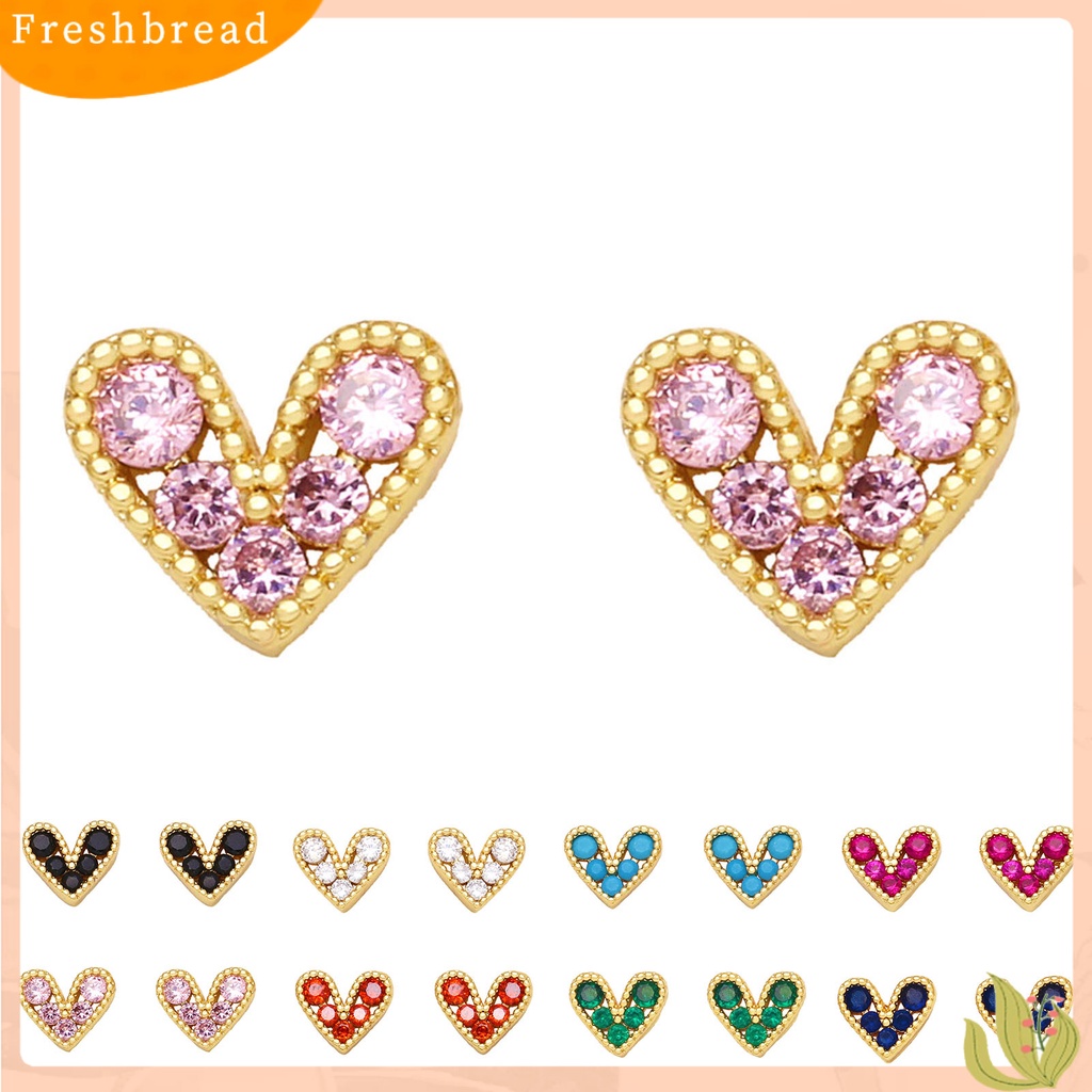 &lt; Freshbread &gt; 1pasang Anting Tusuk Bentuk Hati Perhiasan Cubic Zirconia Anting Berkilau Tahan Lama Untuk Pakaian Sehari-Hari