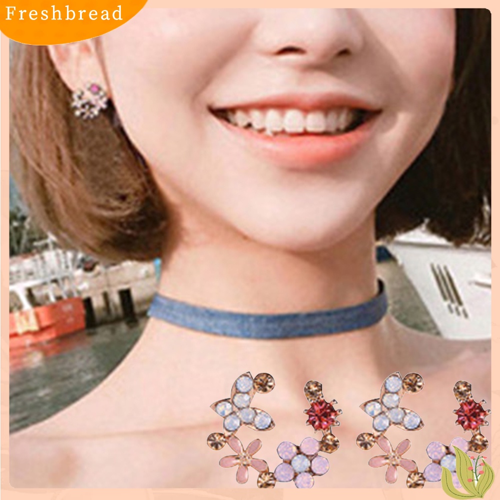 &lt; Freshbread &gt; Wanita Bunga Lingkaran Hati Tetesan Air Mutiara Imitasi Hias Berlian Imitasi Stud Earrings