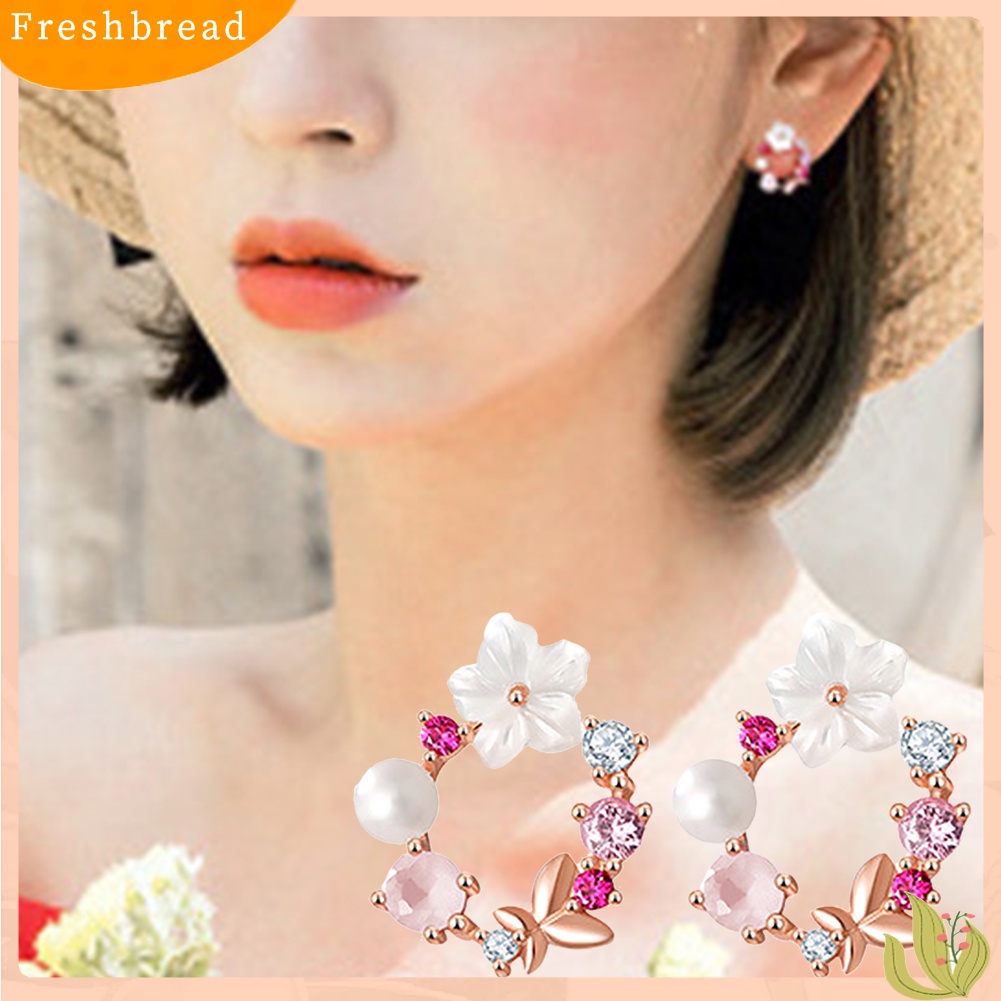 &lt; Freshbread &gt; Wanita Bunga Lingkaran Hati Tetesan Air Mutiara Imitasi Hias Berlian Imitasi Stud Earrings