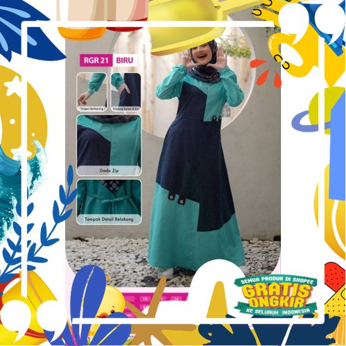 Gamis Remaja Original RGR 21 Biru by Rauna Pride|Gamis Anak Remaja|Gamis Terbaru 2022|Gamus Teen|Gam