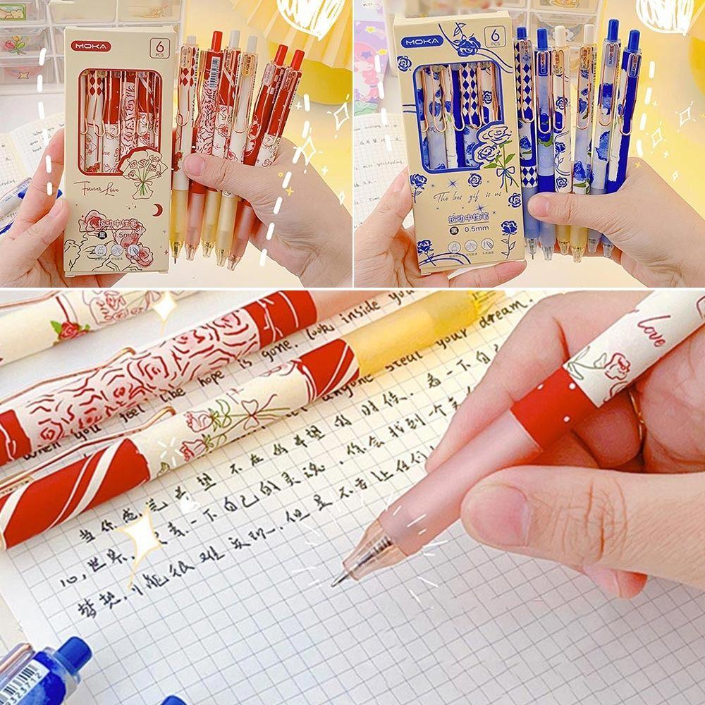 Nanas 6PCS /Set Gel Pens Mutil-Styles Alat Tulis Press Type Signature Pen