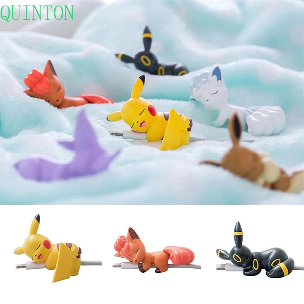 QUINTON Mobile Phone Cables USB Cable Winder Cartoon USB Protective Case Pikachu Cable Protector Pocket Pokemon Universal Cute Bite Cosplay Accessory for Phone Earphone Data Cable Cover/Multicolor