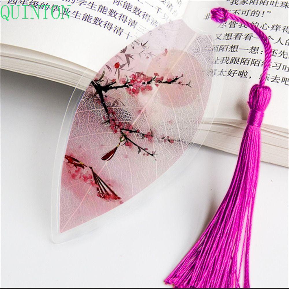 Quinton Bookmark Kreatif Alat Tulis Siswa Rumbai Cantik Aesthetic Gaya Cina Daun Bookmark