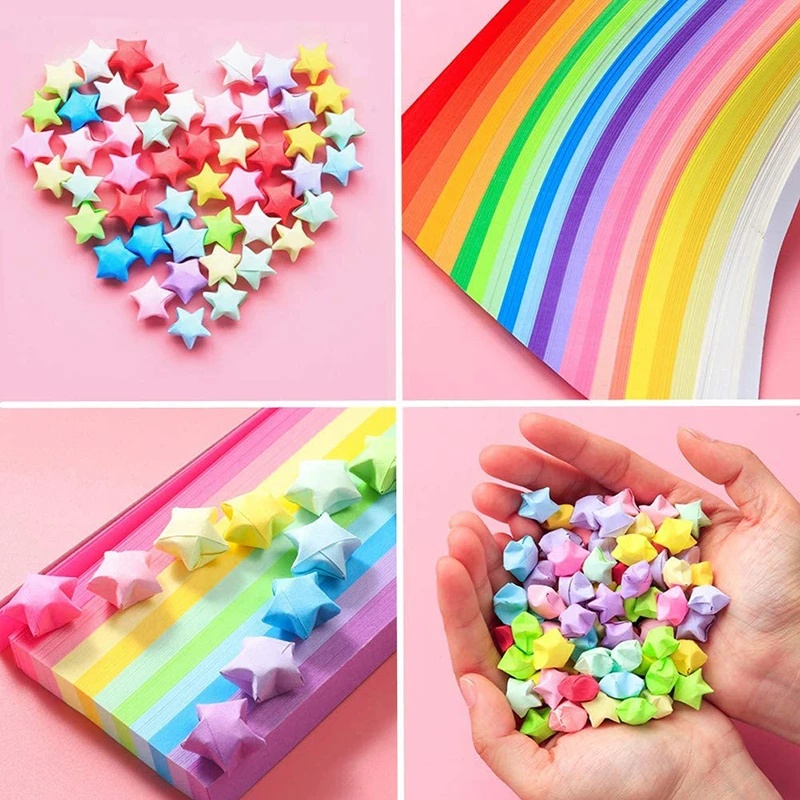 540lembar Dua Sisi Pernikahan Lucky Star Crafting Paper Strip Hadiah Ulang Tahun Decor Dekorasi Hiasan Gradien Warna Origami Bintang Kertas Lipat DIY Seni Tangan Hari Valentine Su