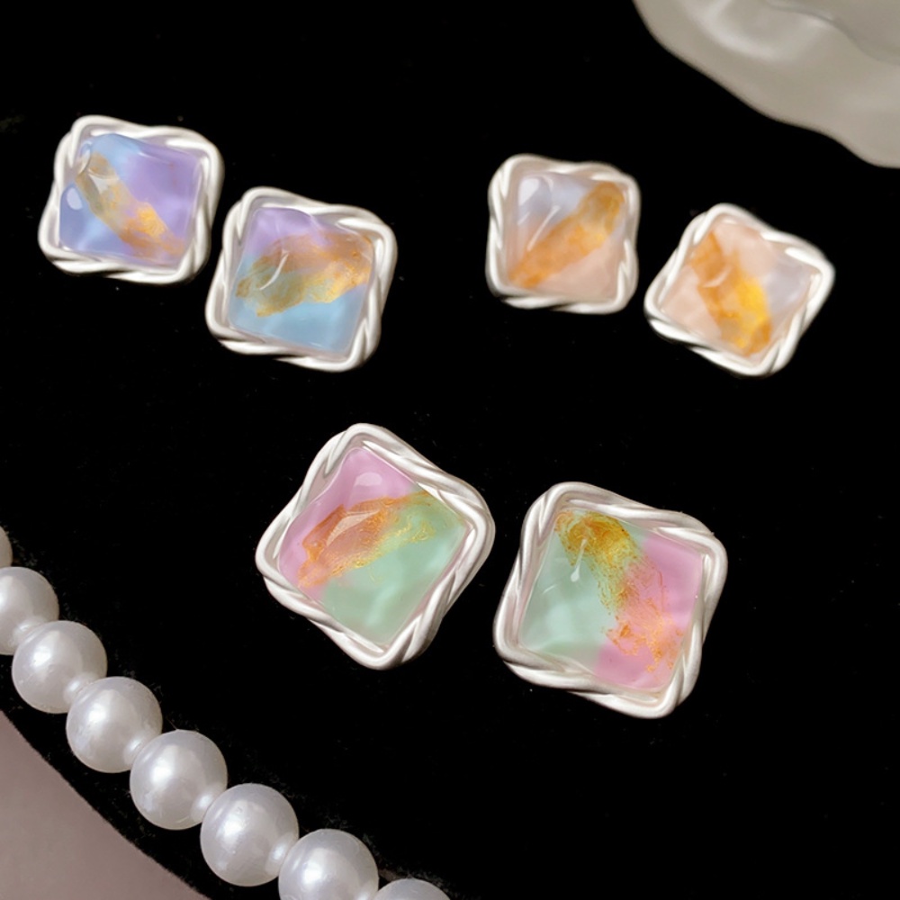 Deartiara Jelly Berwarna Dilipat Anting Persegi Korea Selatan Segar Sen Anting Fashion Kecil Anting Sederhana