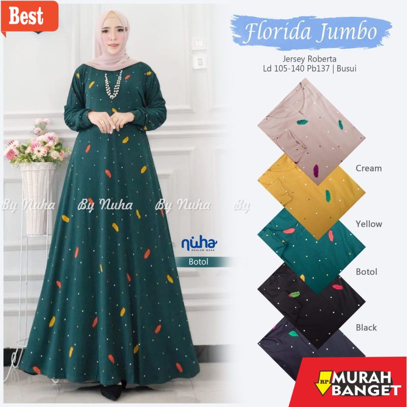 GAMIS SIZE BESAR TERBARU- GAMIS JUMBO WANITA MUSLIM LD 105-140 JERSEY ROBERTO MOTIF FASHION WANITA M