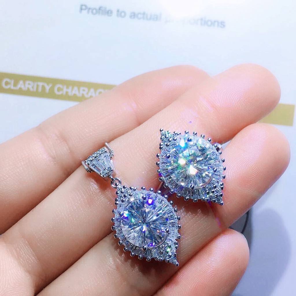 Goldkingdom Aksesoris Perhiasan Fashion Ready Stock 3karat Moissan Besar, Berlian Set Cincin Liontin Set Wanita