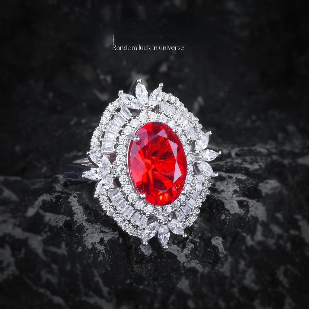 Goldkingdom Fashion Perhiasan Aksesoris Ready Stock Mewah Mawar Merah Berlian Turmalin Kalung Rasa Tinggi Temperamen Merah Korundum Burung Merpati Telur Cincin Liontin Harta Karun Warna-Warni Set