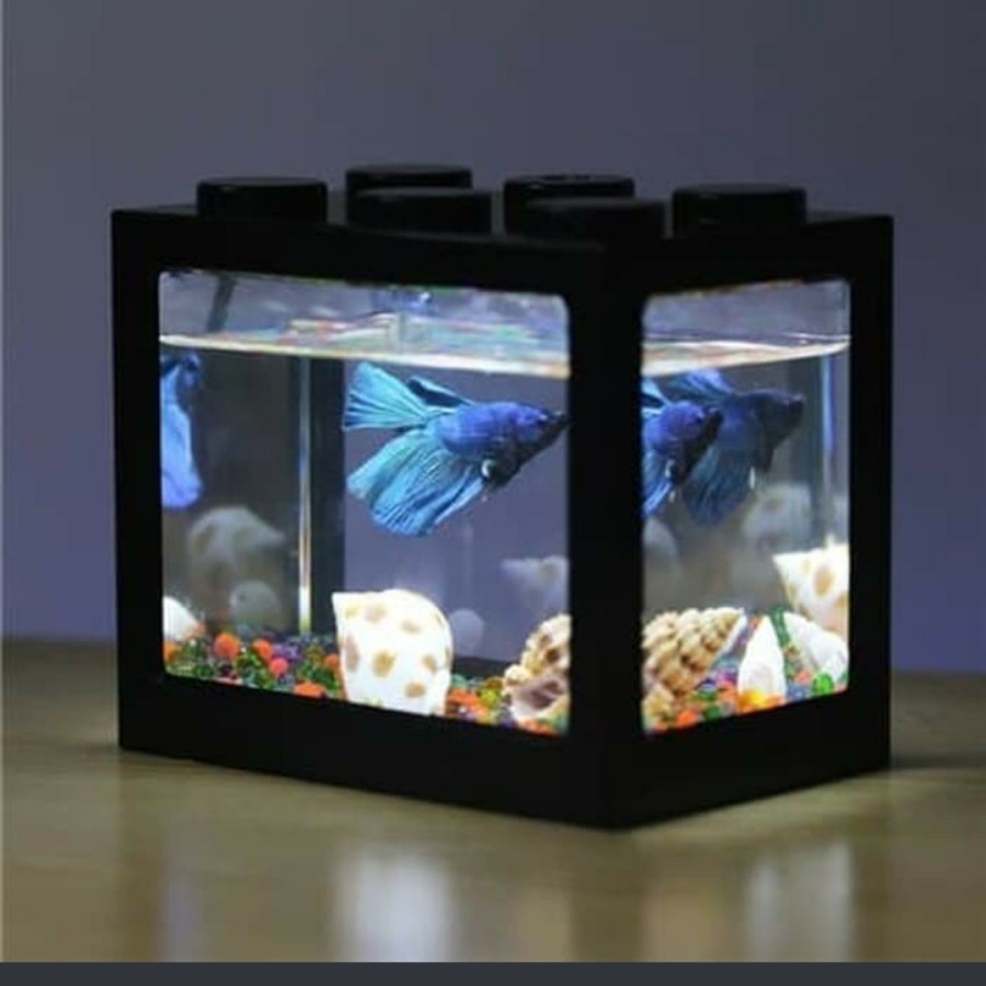 Aquarium mini LEGO Lampu LED USB akuarium kecil ikan cupang hias