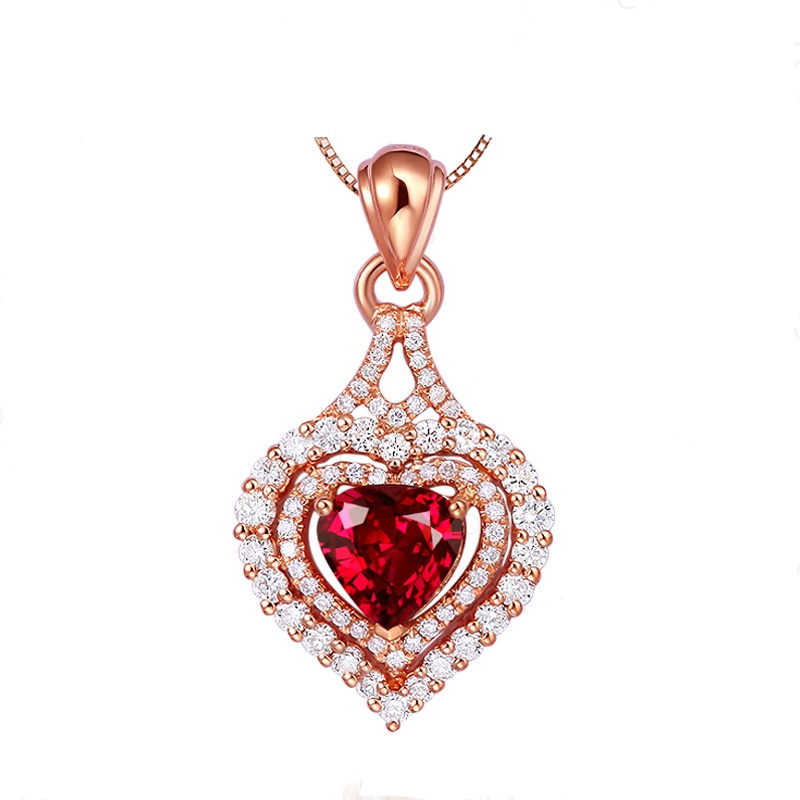 Goldkingdom Aksesoris Perhiasan Fashion Ready Stock Penuh Berlian Dan Micro-Hias Permata Berwarna Liontin Cinta Mewah Ruby Kalung Perhiasan Wanita.