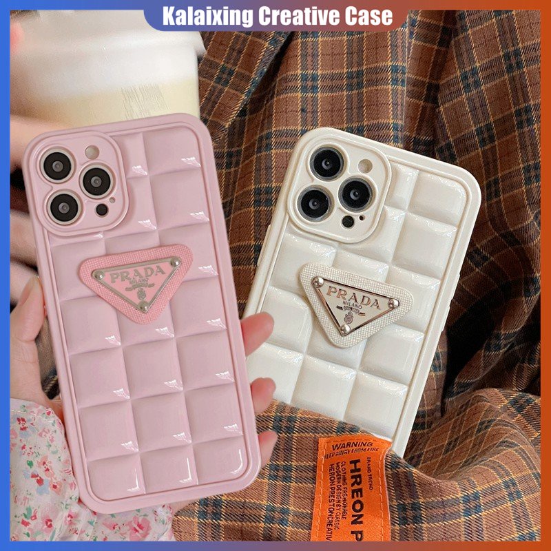 3d Prada Logo Hyun Cream Putih Berbentuk Casing Ponsel Untuk iPhone 14 Pro Max 14Plus 12 13 Pro Max 11 Xs Max Xr X Xs Casing Silikon Lembut