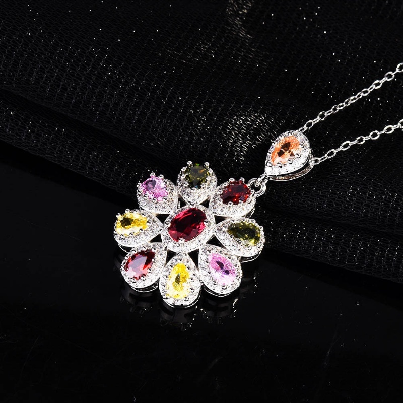 Goldkingdom Fashion Perhiasan Aksesoris Ready Stock Pelangi Tourmaline Pendant Micro-Terukir Dengan Berlian, Tetes Air, Berbentuk Pir Berwarna Harta Kalung