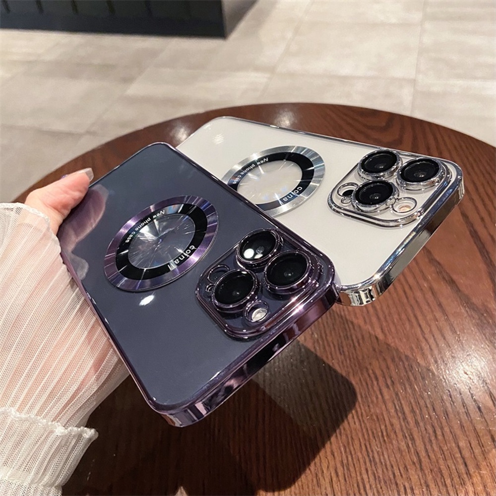 IPHONE Luxury Plating Casing Magnetik Iphone14 Plus Case Untuk Iphone12 13 14 Pro Max Casing Transparan Ultra Tipis Shockproof Back Cover