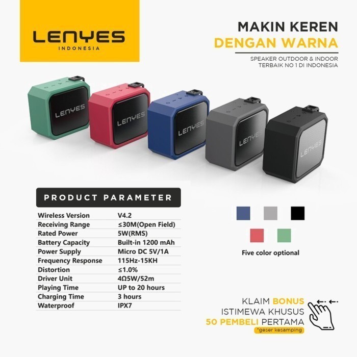Speaker Bluetooth Portable LENYES S105 Outdoor Wireless Extrabass Wate - Biru WIRELESS SPEAKER PORTABLE SPEAKER MUSIC BOX BLUETOOTH spiker outdoor original