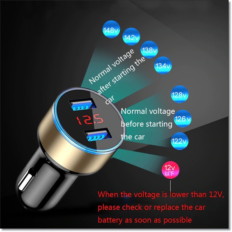 TERMURAH MEDAN Hanaiso Charger Mobil 5v 3.1a Quick Charge Fast Charging Qualcomm 2 Dua Port Usb Layar Led Indikator Voltmeter Lighter Adaptor Car Charger Turbo Charge