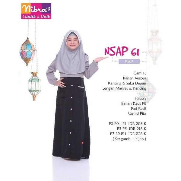 SALE NIBRAS Gamis Anak Set Hijab NSAP 061 Black