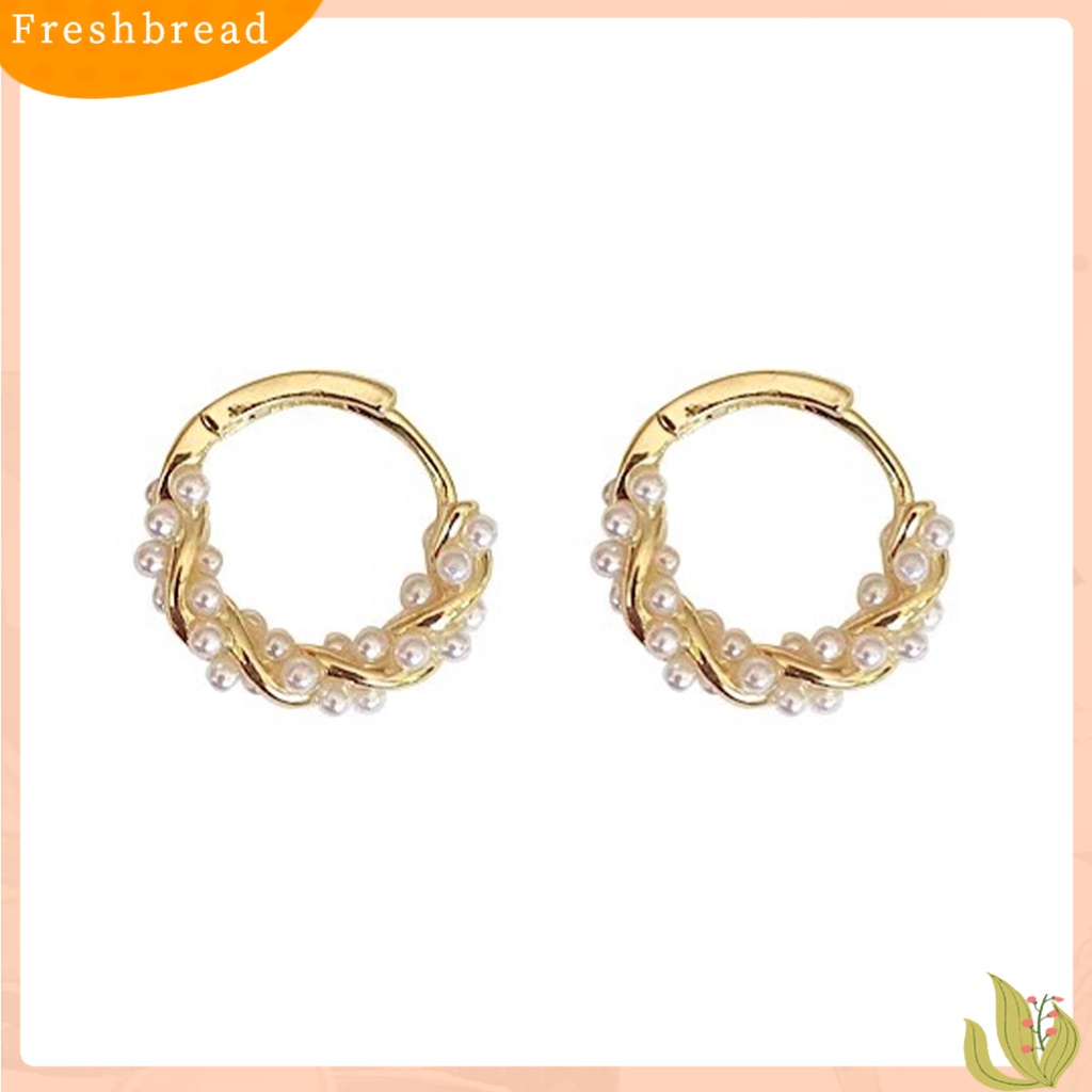 {In Stock} 1pasang Anting Hoop Cahaya Mewah Temperamen Mutiara Imitasi Minimalis Geometris Hias Hadiah Wanita Anting Lingkaran Perhiasan Pesta Aksesori Busana