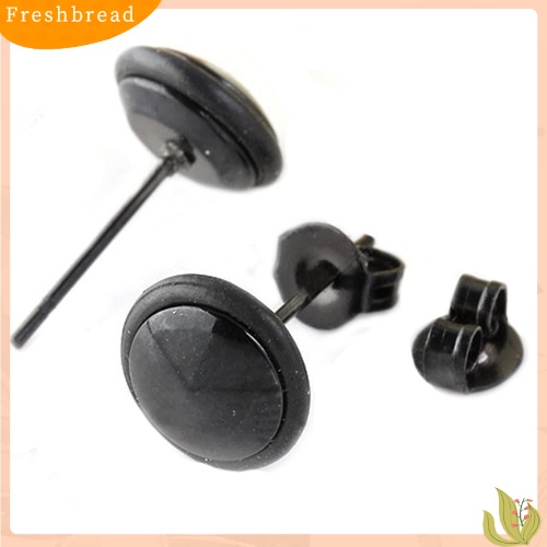 {In Stock} 1pasang Anting Stud Telinga Stainless Steel Bulat Hitam Fashion Pria Wanita