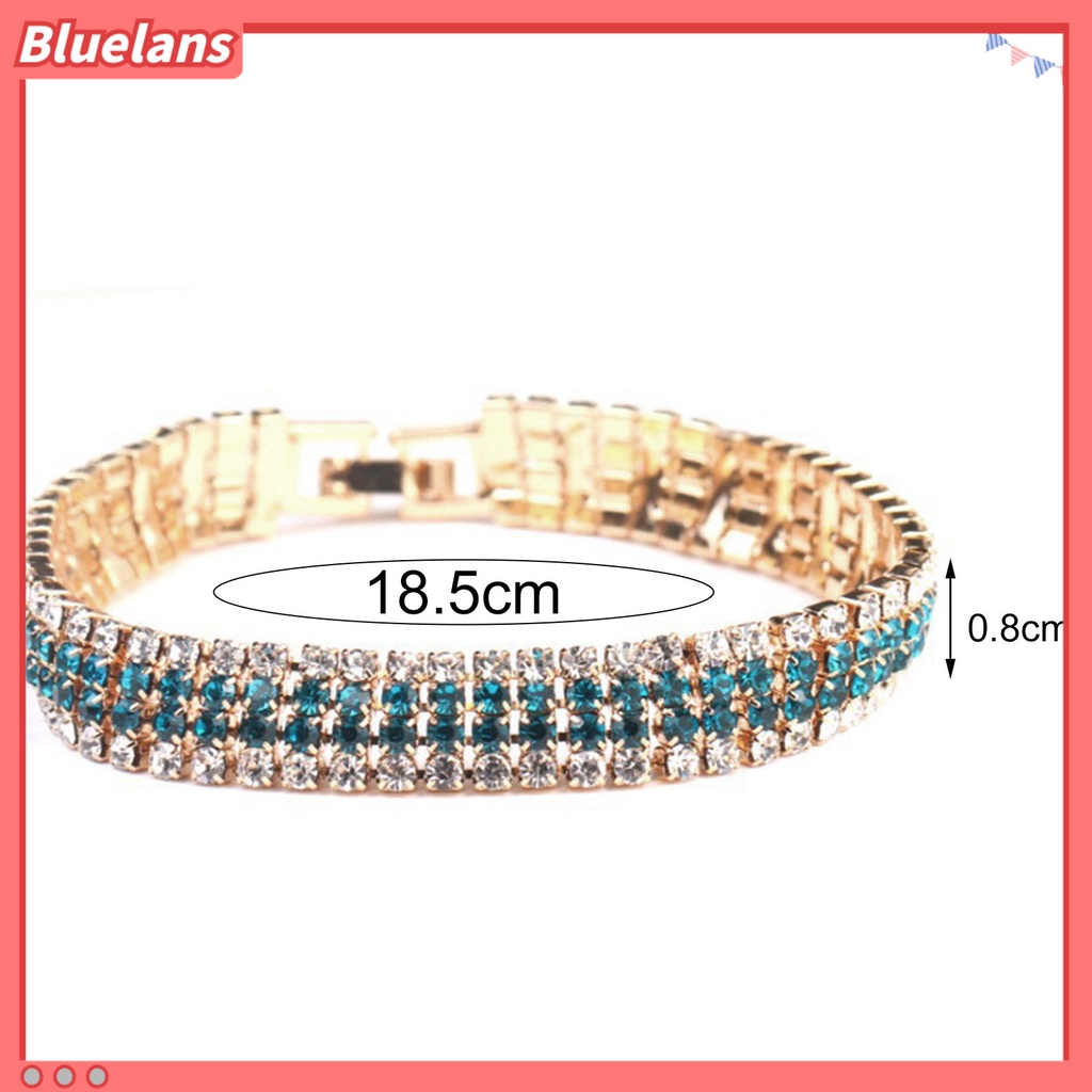 {In Stock} Berlian Imitasi Mewah Wanita Gelang Tembaga Mengkilap Empat Baris Rantai Gelang Perhiasan Aksesori