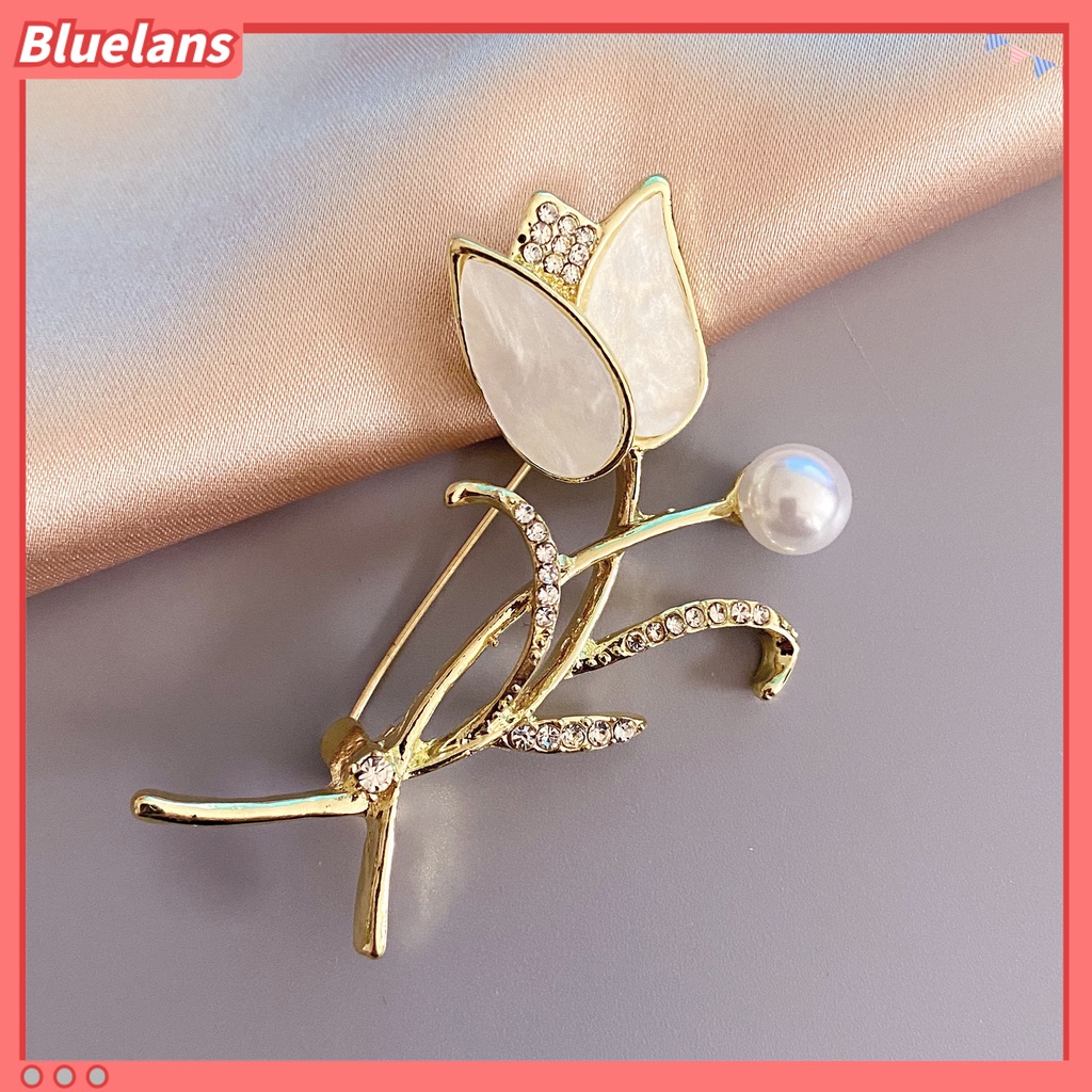 {In Stock} Bros Pin Bentuk Tulip Manik Putih Hias Dekorasi Temperamen Pakaian Pencocokan Perhiasan Aksesoris Wanita Mutiara Berlian Imitasi Pin Untuk Pacaran