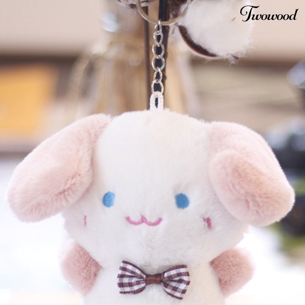 Twowood 12 cm Plush Key Pendant PP Katun Isi Penuh Kotak-Kotak Busur Anjing Boneka Mainan Mewah Dekorasi Indah Boneka Anjing Kecil Gantungan Kunci Tas Liontin Pesta Nikmat