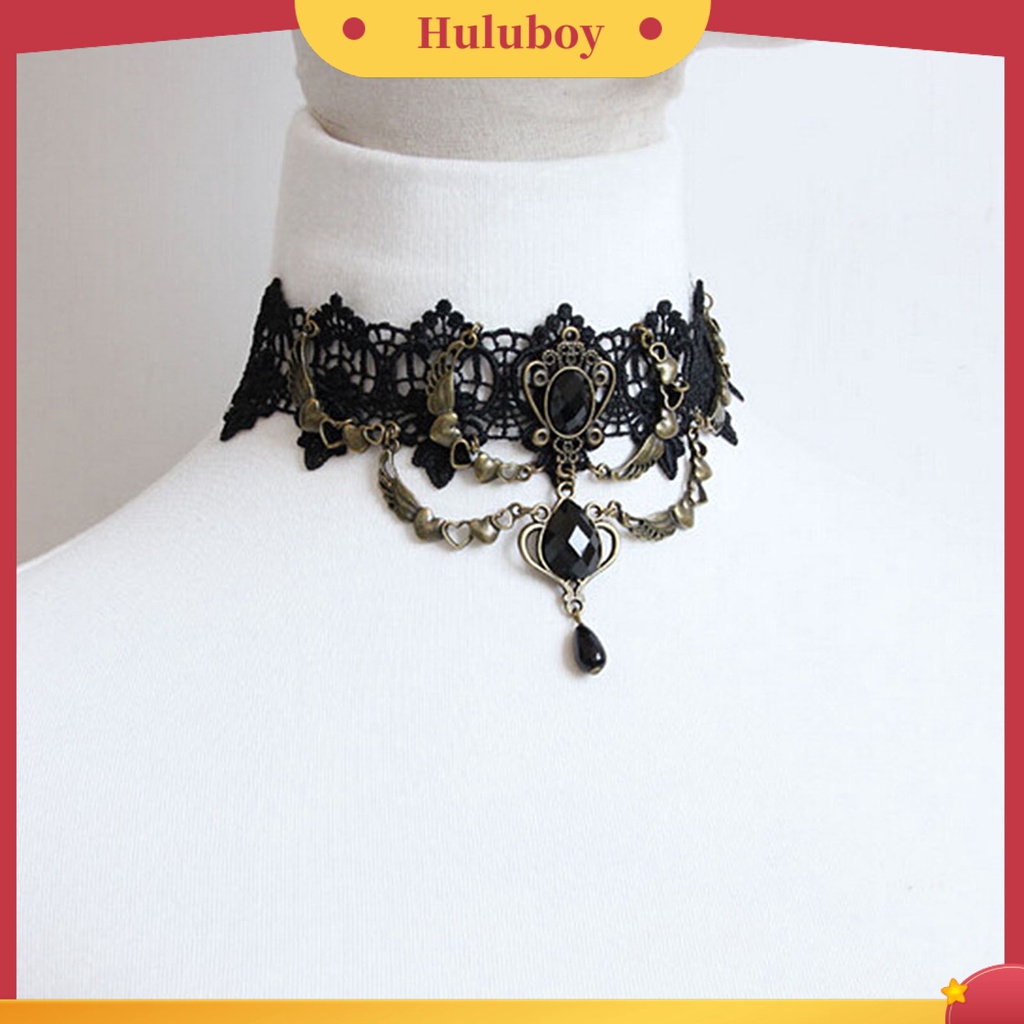 Kalung Gelang Cincin Bahan Lace Warna Hitam Gaya Gothic Punk Untuk Wanita