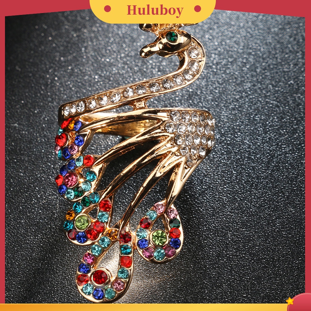 {Ready Stock} Wanita Retro Berlian Imitasi Berlapis Emas Bentuk Merak Jari Cincin Perhiasan Hadiah