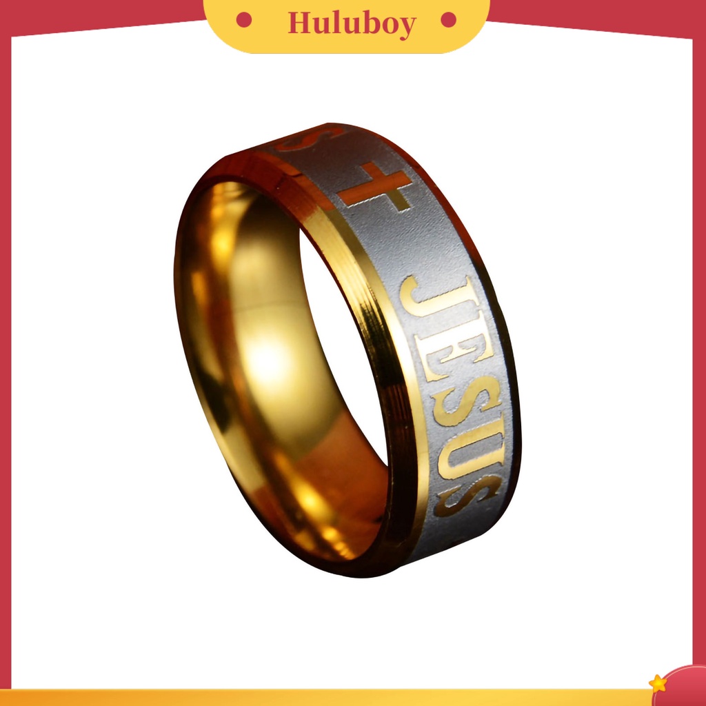{Ready Stock} Cincin Unisex Huruf Salib Yesus Ukiran Perhiasan Cincin Kristen Pria Wanita Anti Karat Untuk Pesta