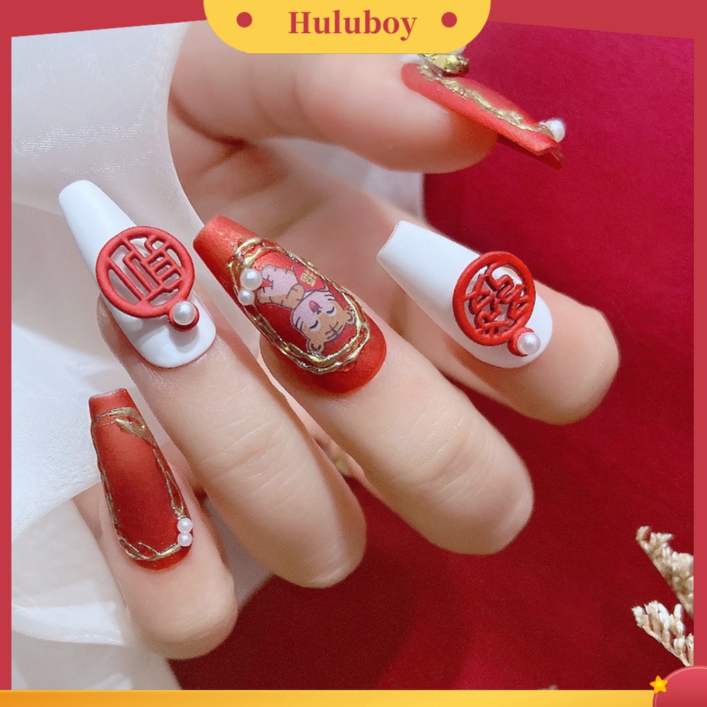 {In Stock} 2Pcs Manicure Dekorasi Aplikasi Lebar Mudah Di Aplikasikan Ornamen Kuku Simpul Cina Merah Alloy Untuk Pengantin Wanita