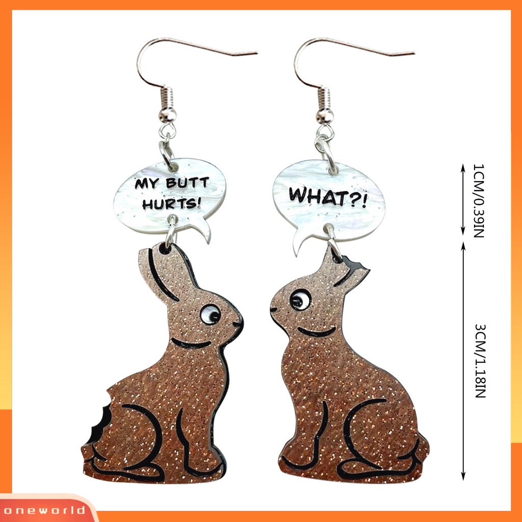[OWR] 1pasang Liontin Anting Kartun Hewan Liontin Eye-catching Geometris Menarik Telinga Dekorasi Akrilik Paskah Perhiasan Cokelat Kelinci Rabbit Earrings Perhiasan Aksesori