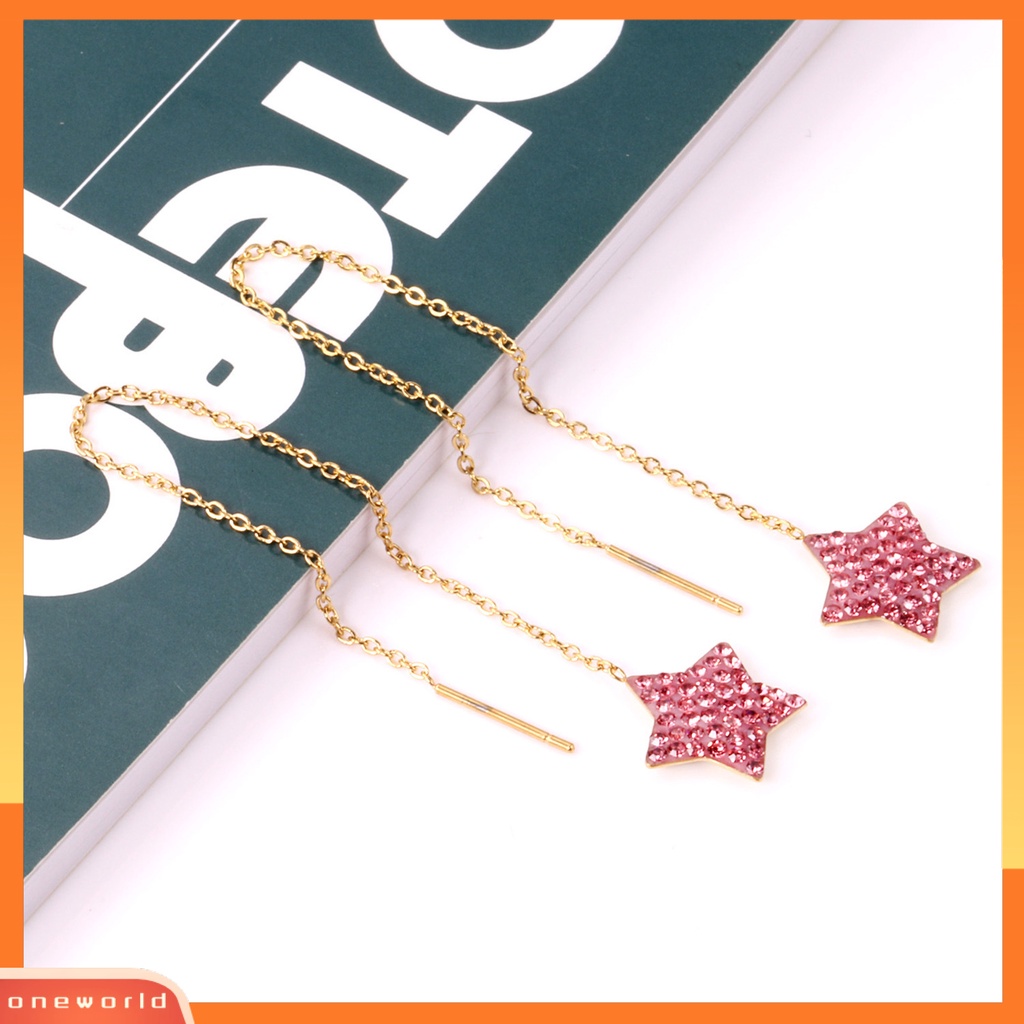 [OWR] 1pasang Anting Pejantan Rumbai Lurus Gantung Eropa Dan Amerika Berlebihan Geometris Telinga Dekorasi High-end Pentagram Bintang Kembali Gantung Drop Earrings Perhiasan Fashion