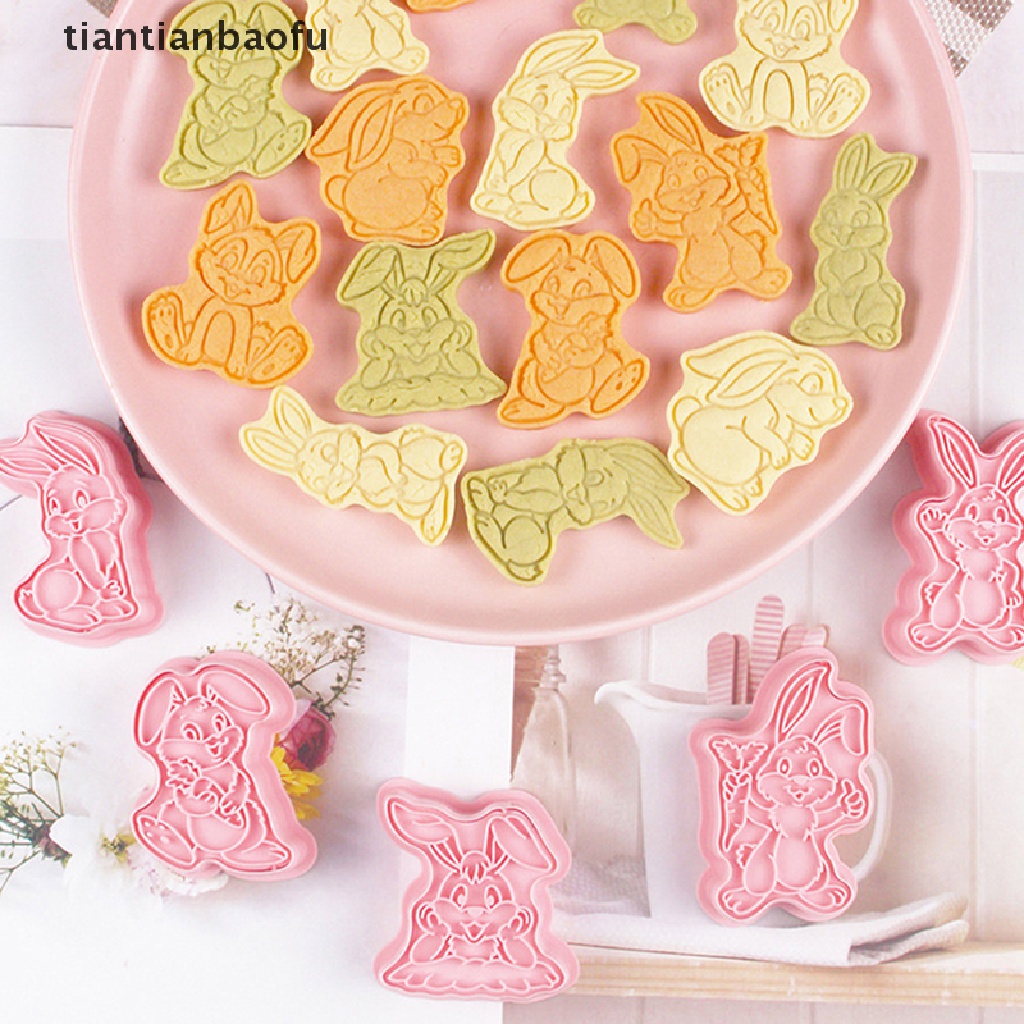 [tiantianbaofu] 8pcs/set Paskah Cookie Pemotong 3D Kelinci Kartun Bunny Cetakan Alat Kue Butik