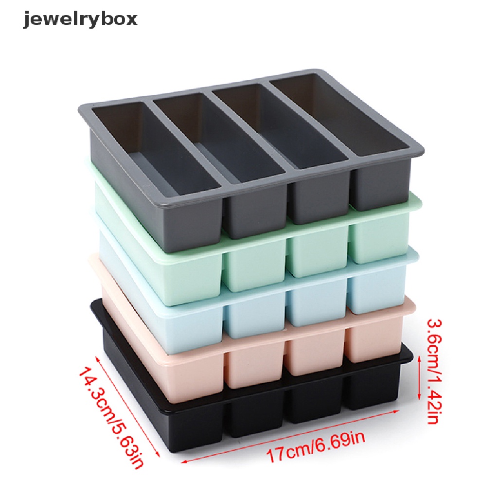 [jewelrybox] 1pc 4kisi Strip Panjang Silikon Es Batu Square Tray Cetakan DIY Cube Ice Mold Butik