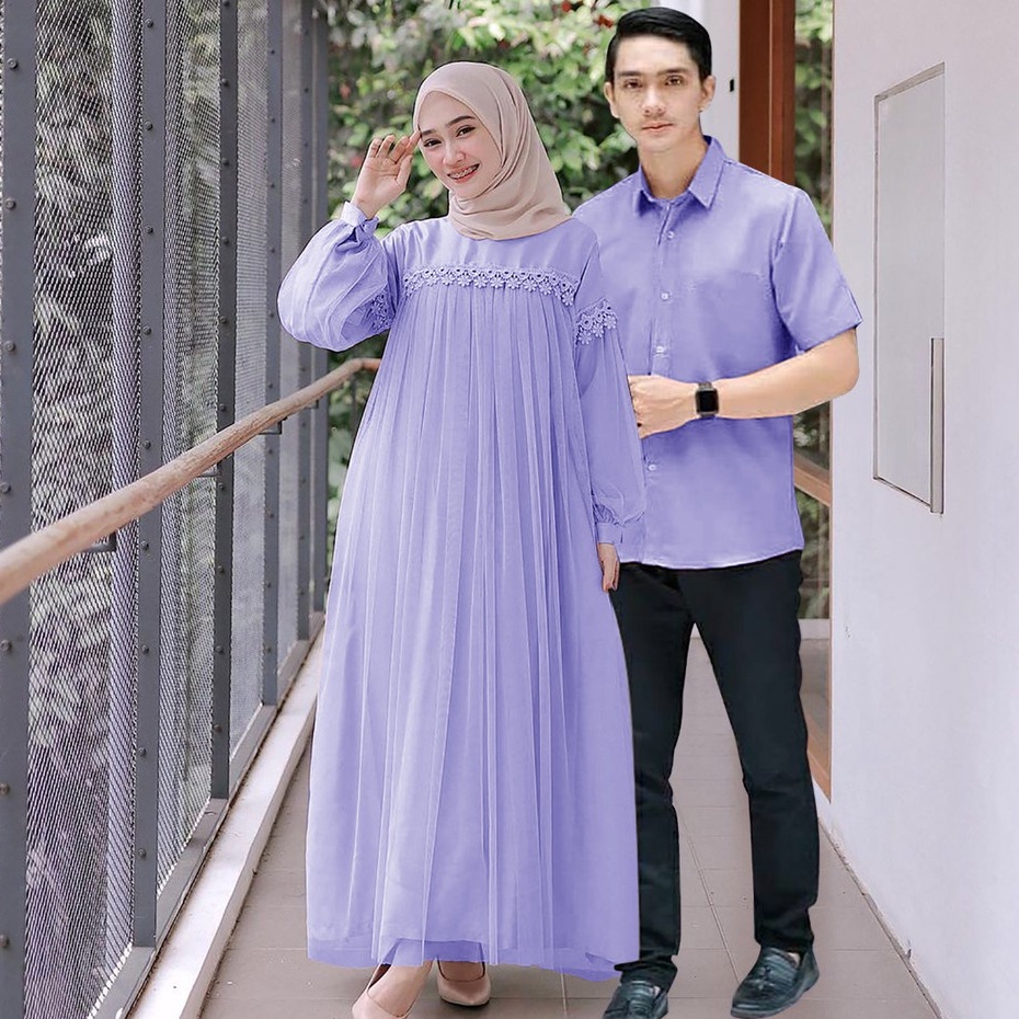 Ready Stock ✅ Dress Lebaran Termurah - Nuraini Couple Baju Pasangan Kemeja Gamis Tutu Tile Outfit Mu