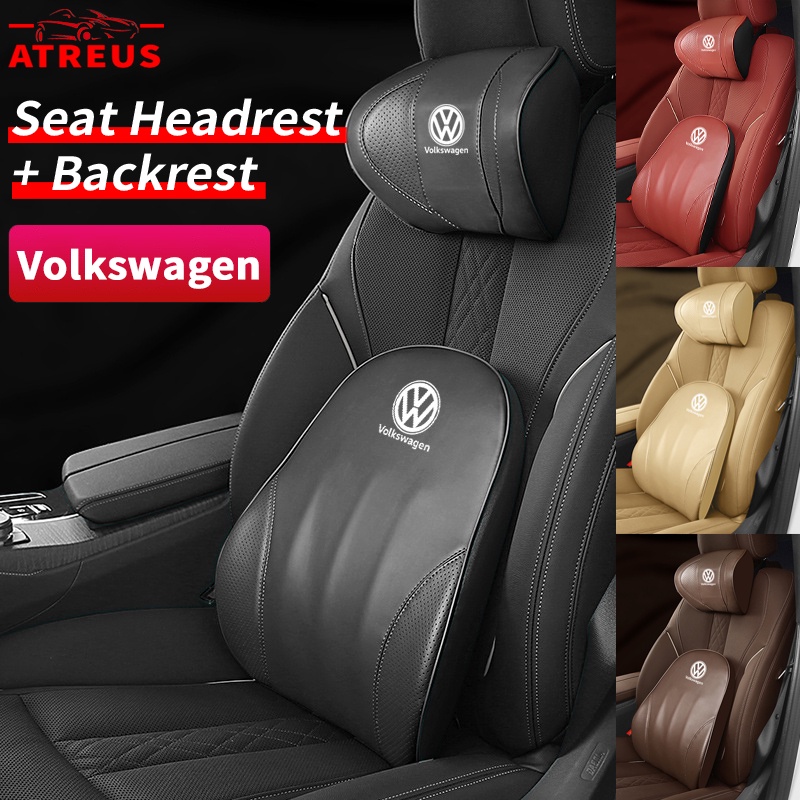 Volkswagen Car Leather Headrest Pillow Back Support Pillow Memory Foam Bantal Lumbar Bantal Leher Untuk Polo Volkswagen Golf mk3 mk6 mk7 Scirocco Beetle Passat B5 B6 B7 CC B8 T5