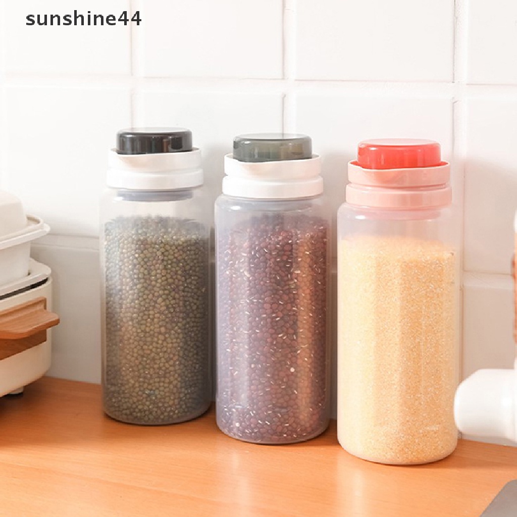 Sunshine 1.5L Toples Makanan Plastik Kue Kering Dapur Sealed Kaleng Dengan Bijian Cangkir Graduated ID